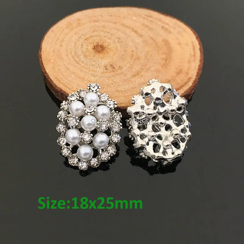 Cluster flower 18x25mm 10pcs Metal Rhinestone Button sith Pearl Hair Flower Center Wedding Embellishment for girl nail