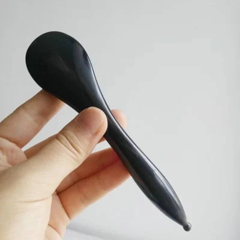 Old Age Black Alo Horn Acupuncture Cone Guasha Tool Face Beauty Pong Racket Massage Eyebrow Pencil Acupressure Point Gently