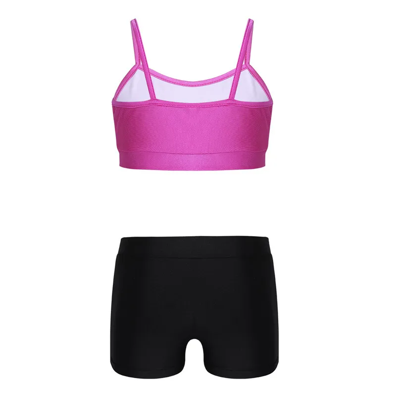 TiaoBug Crianças Meninas Dois-peça Desgaste da Dança Top curto com Shorts Sports Set Crianças Ballet Dança Workout Shorts de Ginástica tops Set