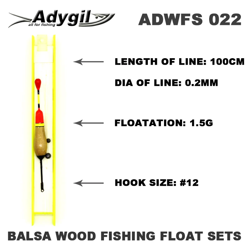 Adygil Balsa Wood Fishing Float Sets ADWFS 022 Floatation 1.5g Length of Line 100cm Hook Size #12 5pcs/lot