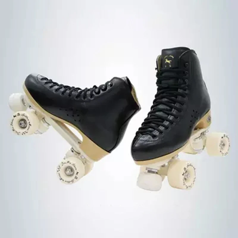 Chaussures de patins à roulettes à deux lignes pour enfants et adultes, baskets à roulettes doubles, 4 roues en PU, cuir de vachette, unisexe, IB47