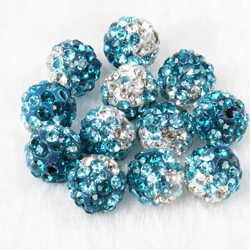 10mm Blue White Clay Paved Crystal Disco Rhinestone Ball Shape Beads DIY For Bracelet jewelry making 10pcs/lot