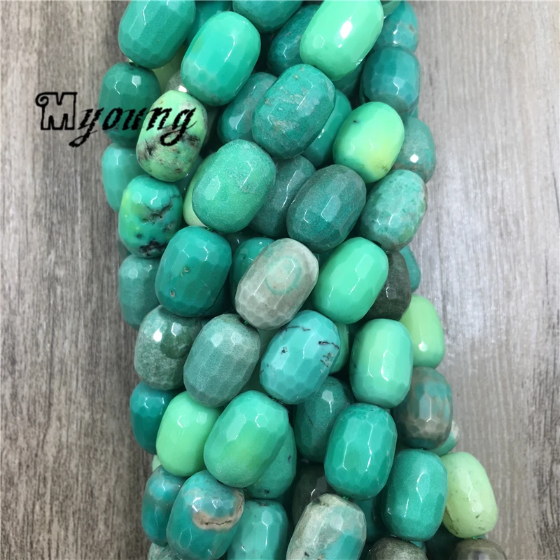 13x18MM Faceted Natural Green Grass Agates Apple Stone Cutting Nugget Beads MY1610