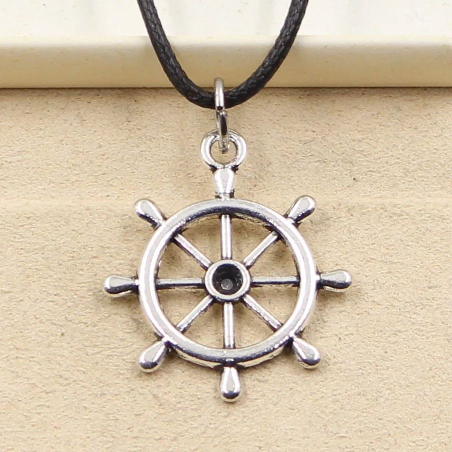 New Durable Black Faux Leather Ship Wheel Helm Rudder Pendant Cord Choker Charm DIY Retro Boho Tibetan Necklace Jewelry