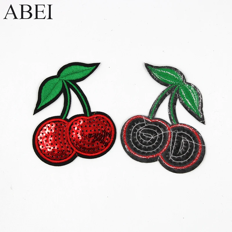 10pcs/lot Cherry Sequins Embroidered Patches Fruit Iron On Patch Sew On Appliques Motif Badge For Garment Stickers