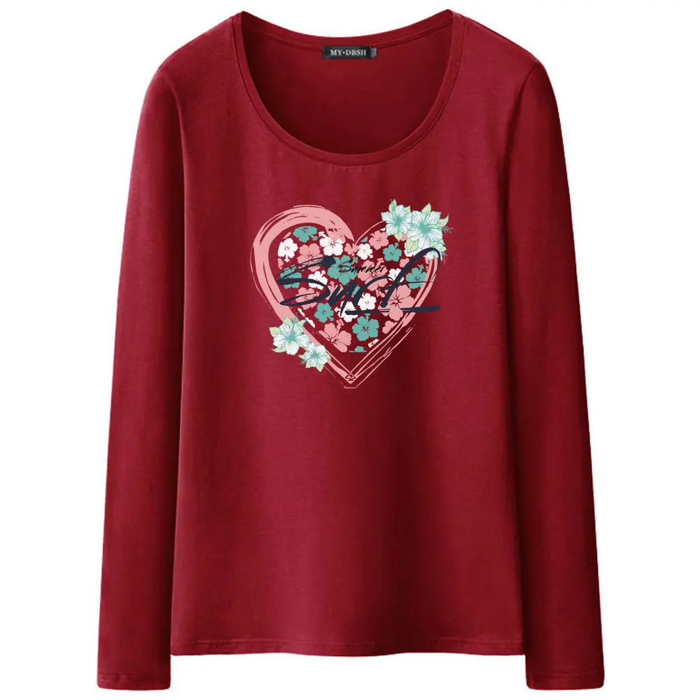 2024 New Summer Heart Shape Colorful Flowers t shirt Women Beautiful T-Shirts Brand Lady Clothes Tees & Tops Size S~5XL