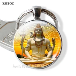 Lord Shiva Key Chain Hinduism Amulet Pendant Religion Jewelry Glass Gem Keychain Car Keyring