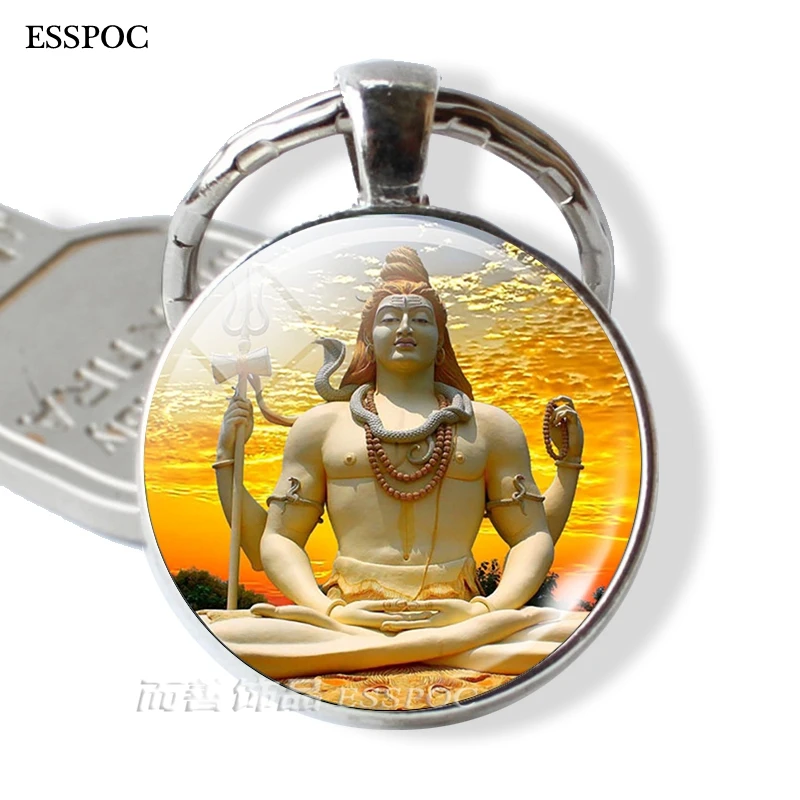 Lord Shiva Key Chain Hinduism Amulet Pendant Religion Jewelry Glass Gem Keychain Car Keyring