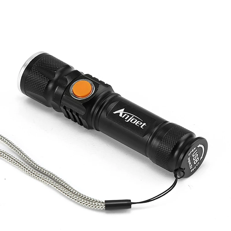 Anjoet USB Flashlight Handy Rechargeable LED Torch Light Hunting Mini USB LED Lanterna 3 Modes Zoomable Torch for Camping