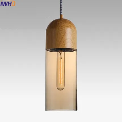 

IWHD Glass Led Pendant Lights Modern Brief Wood Hanging Lamp Edison Bulb Light Fixtures Suspension Luminaire Home Lighting