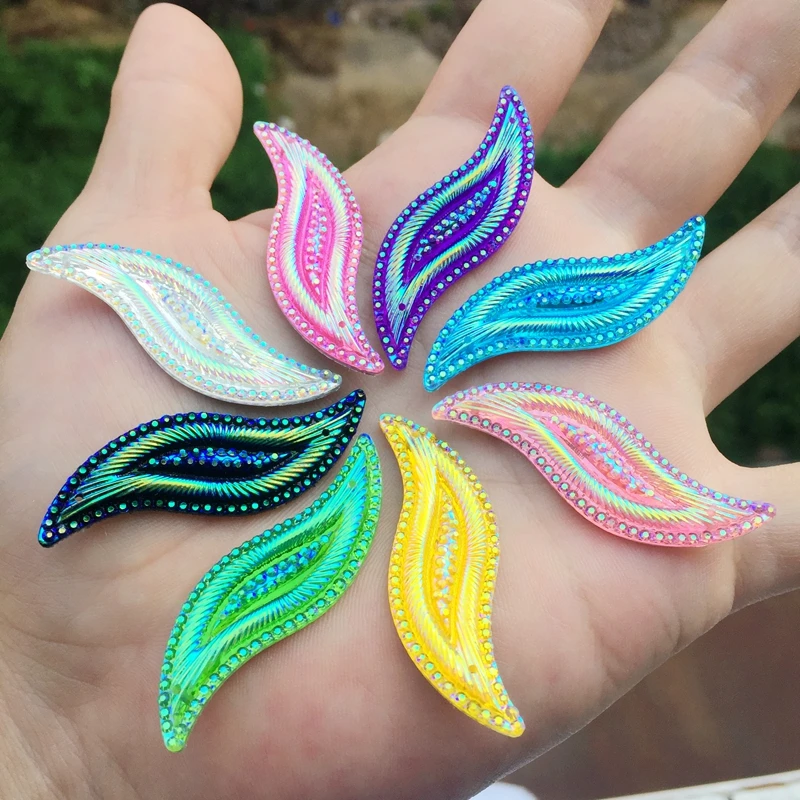 10pcs/Lot, 15*47mm Crystal AB Flat Back Rhine-stone S-shaped Resin Sew On Stones Strass Crafts -E08