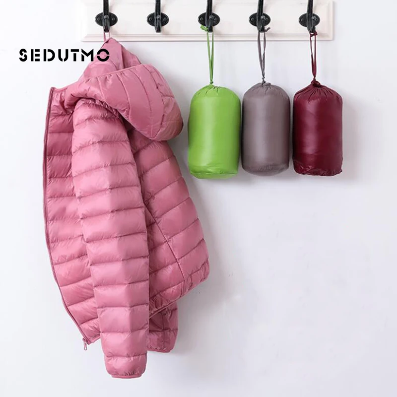 Sedutmo primavera das mulheres jaquetas ultra leve inverno pato para baixo casaco curto com capuz puffer jaqueta parkas ed659