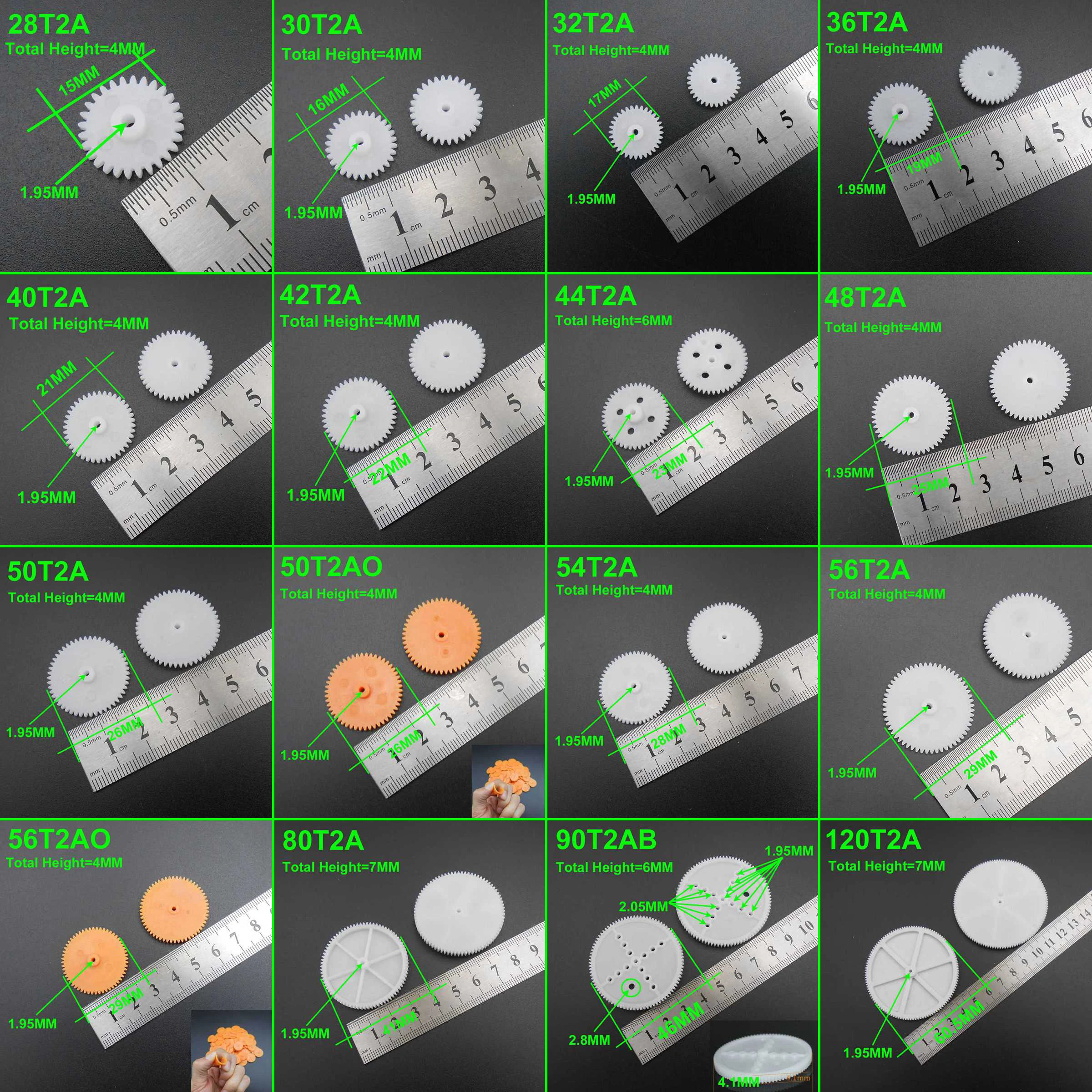 0.5 M Plastic Tandwiel Apeture 2mm 1.95mm 0.5 Modulus Mini Tandwielen 28T 30T 32T 36T 40T 42T 44T 48T 50T 54T 56T 80T 90T 120T