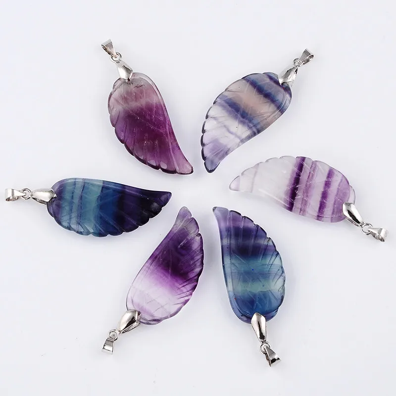 New 1Pc Silver Plated Vintage Girl\'s Freedom Angel Wing Fluorite Stone Pendant Charm For Women Necklace Choker Jewelry