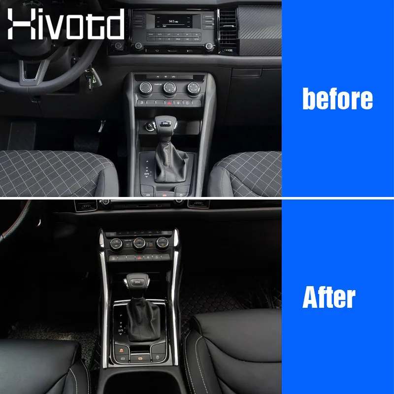 Hivotd for skoda kodiaq 2017 2018 2019 Car Accessories Central Console Chrome Protection Decoration Strip Interior Mouldings