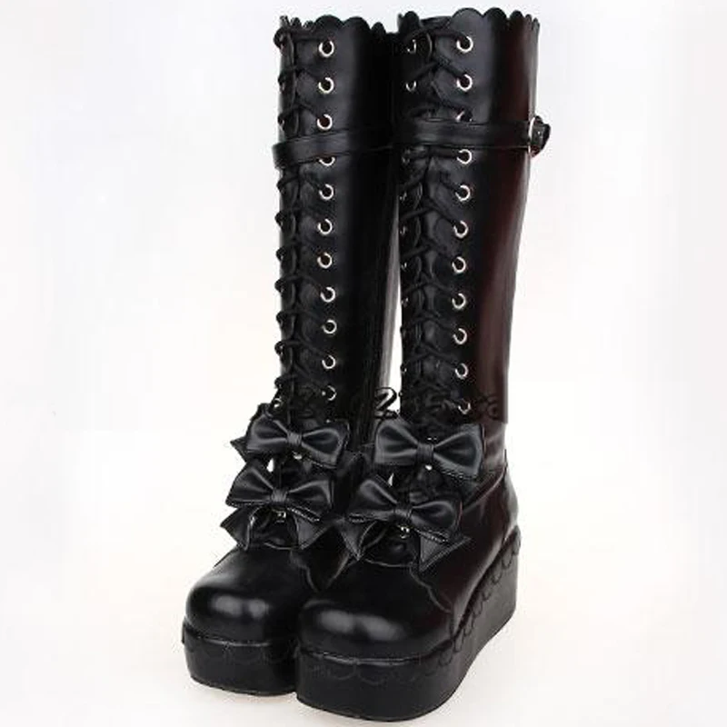 Vrouwelijke winter Japanse anime cosplay schoenen vrouwen lederen Platform schoenen motorlaarzen Punk dij hoge laarzen met hakken
