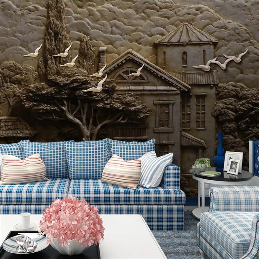 beibehang Custom wallpaper 3d photo mural relief forest huts big tree birds background wall painting home decor papel de parede