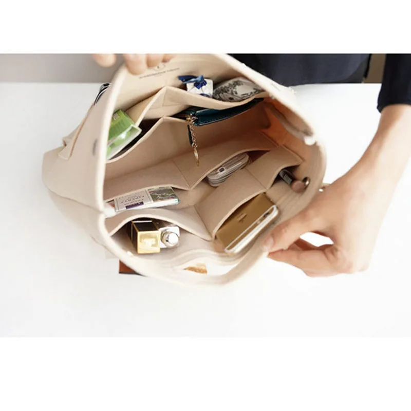 Bolsa de maquillaje multifunción, organizador de monedero con inserto de fieltro, bolsas de cosméticos con múltiples bolsillos, organizador de