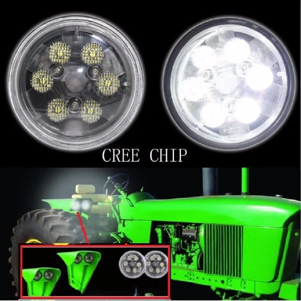 LED Tractor Lights Round Flood Light LED Work Light 12V for John Deere's tractor Offroad 4x4, 4WD etc(2Pcs)