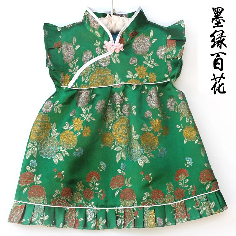 Gold Girls QIPAO Sets 2020 Summer Baby Girls Clothes Set Children Clothing Top Quality 0 1 2 3 4 Years Rose Flower Girl Dress