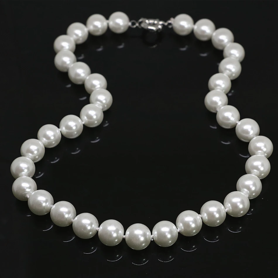 New fashion white round shell simulated-pearl beads women chain necklace 8,10,12,14mm high quality jewelry making 18inch B1478