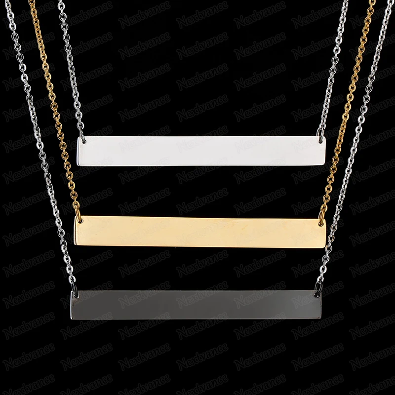Nextvance-Collier Pendentif Gravé Barre de 50mm, 3 Couleurs, Plaque Nominative Personnalisée, Colliers de la raq pour Cadeau de Bijoux Personnalisé