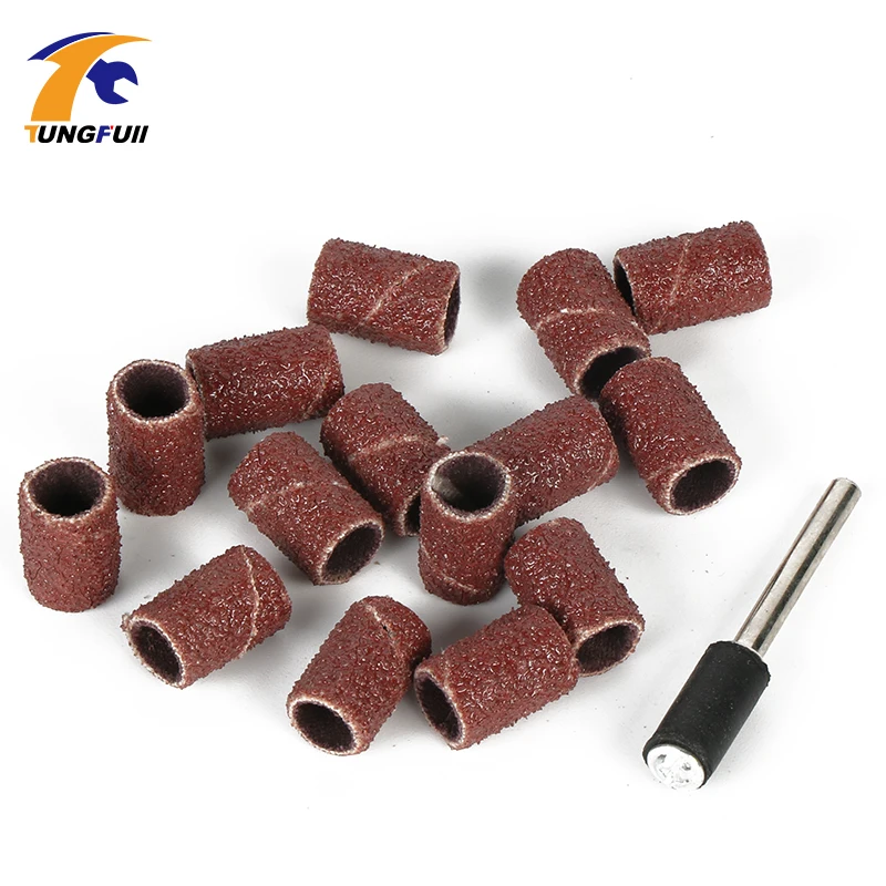 100Pcs Dremel อุปกรณ์เสริม6.35มม.12.7มม.กลองชุดทราย + 2Pcs Sanding Band ทราย Mandrel สำหรับเครื่องมือโรตารี่หัวเจียรเล็บ