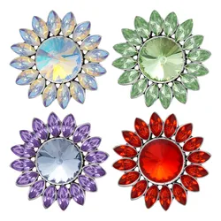 New Beauty Sun Flower Rhinestone Crystal 18mm snap buttons fit 18mm snap necklace jewelry wholesale KZ3408 Women Gift