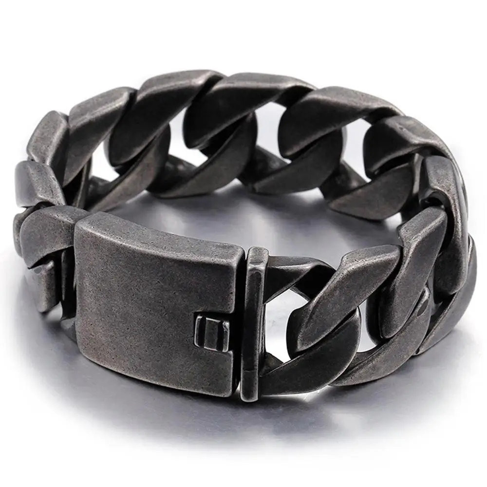 

25MM Wide Friendship Men Bracelet Punk Vintage Black Color Stainless Steel Charm Women Bracelet With Chain Link Metal Jewelry