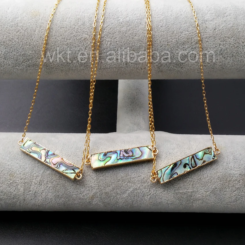 

WT-N916 Wholesale Natural Rectangle Abalone Shell Connector Necklace Fashion Gold trim Edge Abalone Necklace For Gift