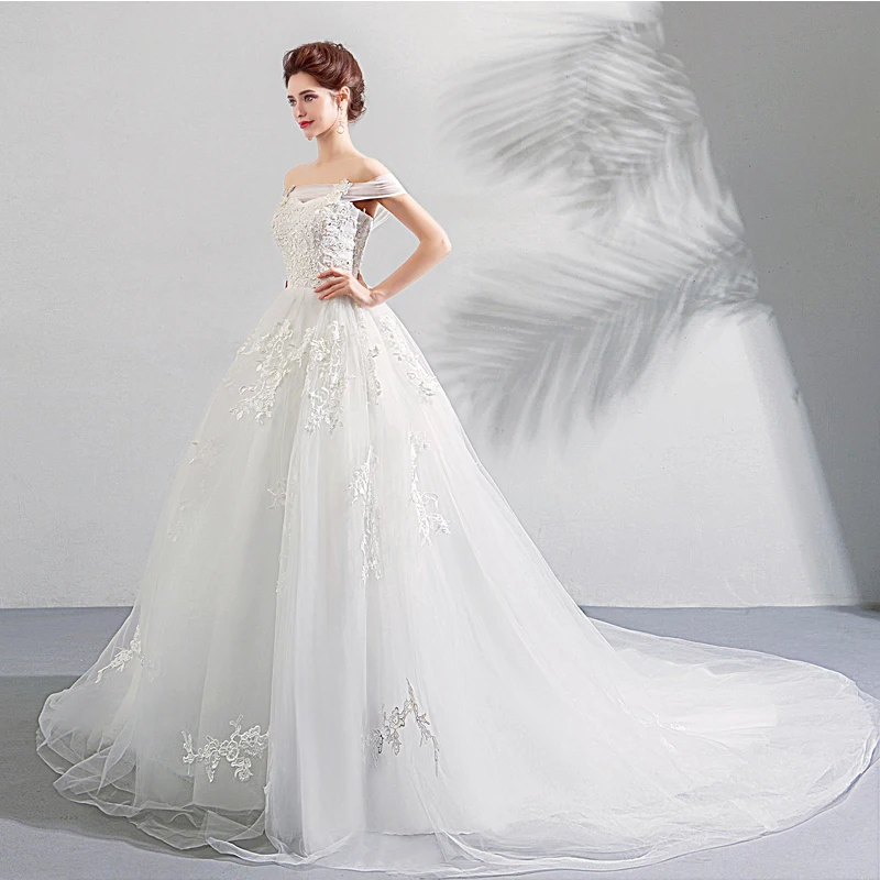 Gorgeous 2019 New Wedding Dresses Off The Shoulder Appliques Beaded A-line Country Garden Bridal Gowns Chapel Train Wedding Gown