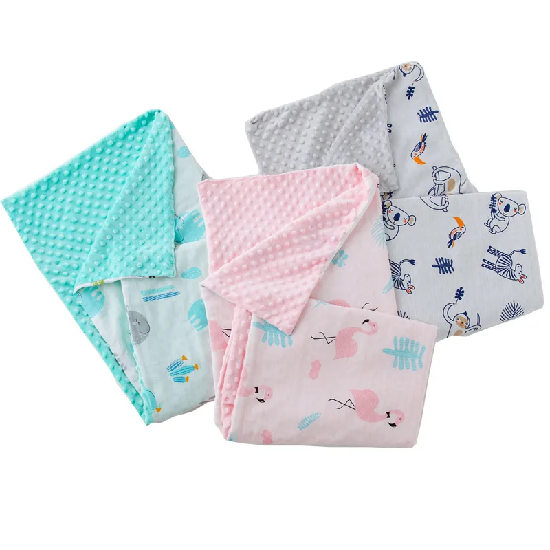 Double Layer Baby Blanket Newborn Muslin Swaddle Baby Blanket Soft Baby Minky Dot Receiving Blanket Stroller Blanket