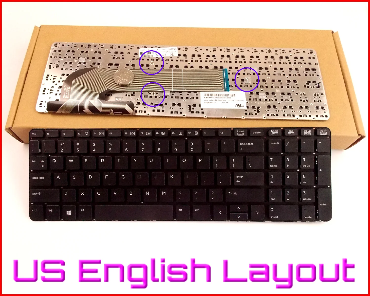 

New Keyboard US English Version for HP PROBOOK 450 G1((F0W56PA) 455 G2 470 G1 768787-001 768787-B31 90.4ZA07.S01 Laptop