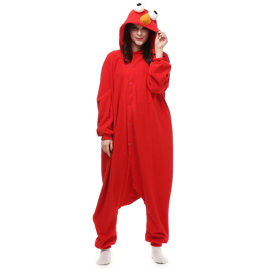 Adults Polar Fleece Kigurumi Elmo Costume Women Cartoon Animal Onesies Pajama Men Halloween Carnival Party Jumpsuit Clothing