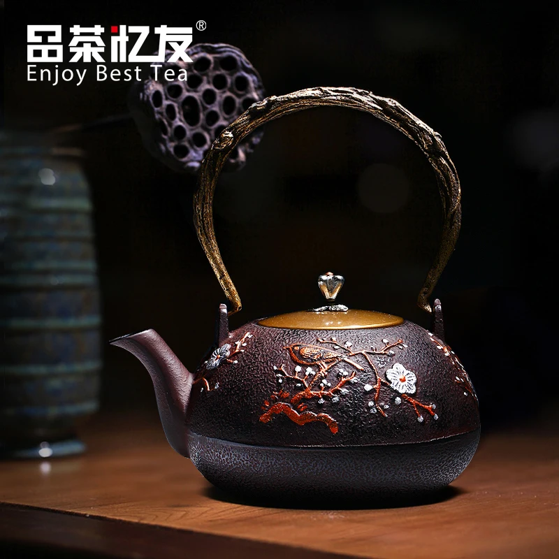 Flower Pattern Cast Iron Tea Pot with Metal Net Filter Japanese Coating Teapot Particle 1200ML Kungfu Tea Tools Free Shipping