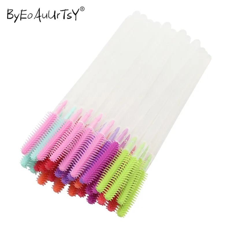 50 stücke Silikon Wimpern Pinsel Mascara Wands Kristall Applikator Augenbraue Kamm Microbrush Lash Verlängerung Liefert Make-Up-Tools