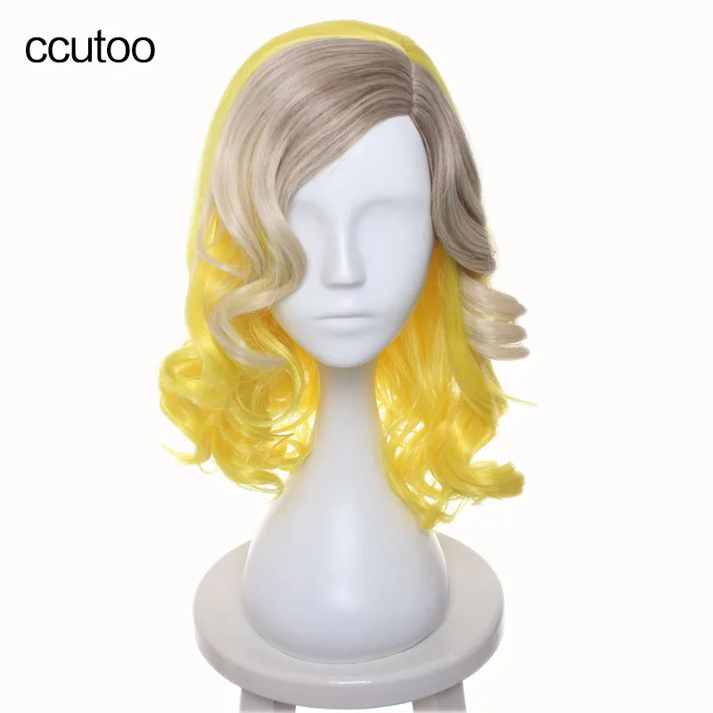 

ccutoo Female's 40cm Yellow Blonde Brown Ombre Mix Curly Side Part Styled Synthetic Hair Party Cosplay Costume Wigs