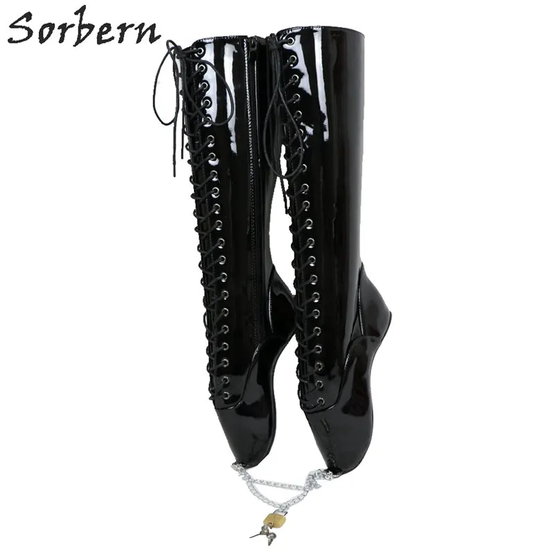 

Sorbern Sexy Fetish Boots Heelless Ballet Shoe With Chain Lockable Boots Ladies Crossdressing Unisex Booties Custom Shoes Big