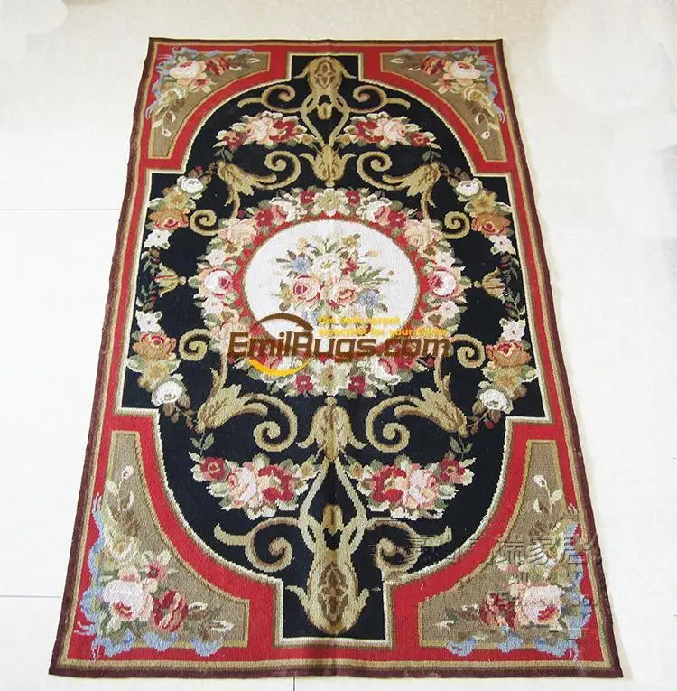 Hand-woven Wool Carpet With Needle Point Design Vintage Wool Needlepoint Floral Carpet Woven For Carpets Living Room