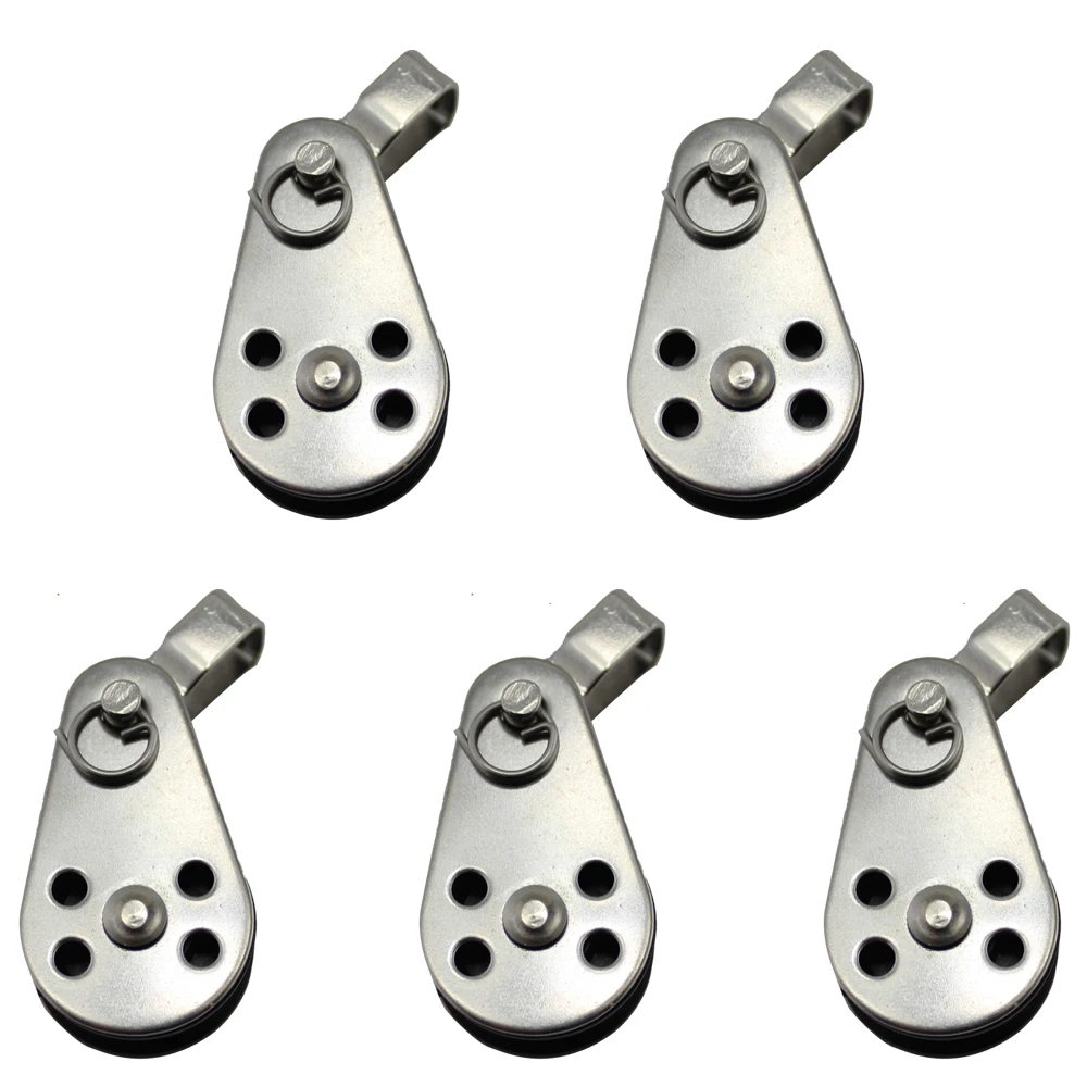 Stainless Single Nylon Sheave Pulley Block Stainless Steel 316 Wire Rope Pulley with 25mm Nylon Wheel 5pcs