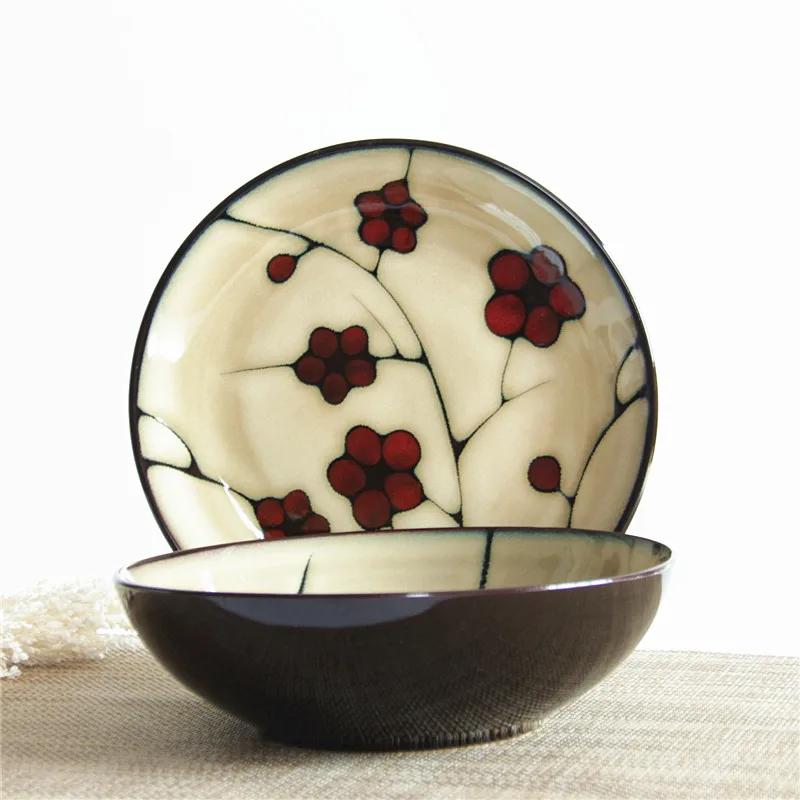 EECAMAIL Foreign Trade Ceramic Underglaze Tableware Japanese Kiln Glazed Western Dishes Fruit Plate Decorative Plate Ramen Bowl