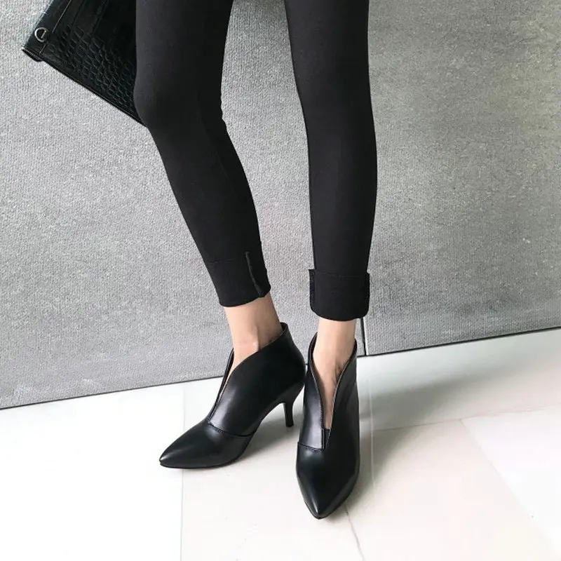 Sianie Tianie 2024 spring winter sexy V-cut black white boots for women thin high heels pumps shoes woman ankle boots size 33-43