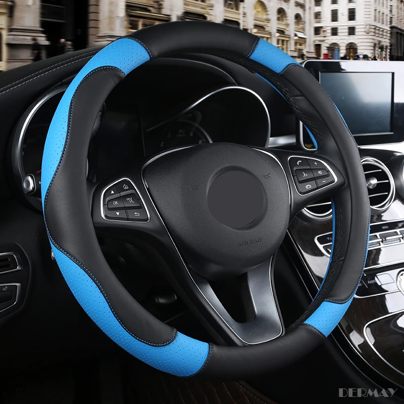 1 PC PU Leather Car Steering Wheel Cover Soft Anti-slip Car-styling Sport Auto Steering Wheel Covers Good Breathable Accessories