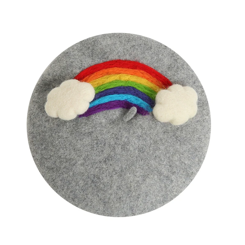 Faramita Holiday Rainbow Cloud Colorful 3D Women Winter Cartoon Novelty Winter Warm Autumn Originality Manual Beret Hat Cap Girl