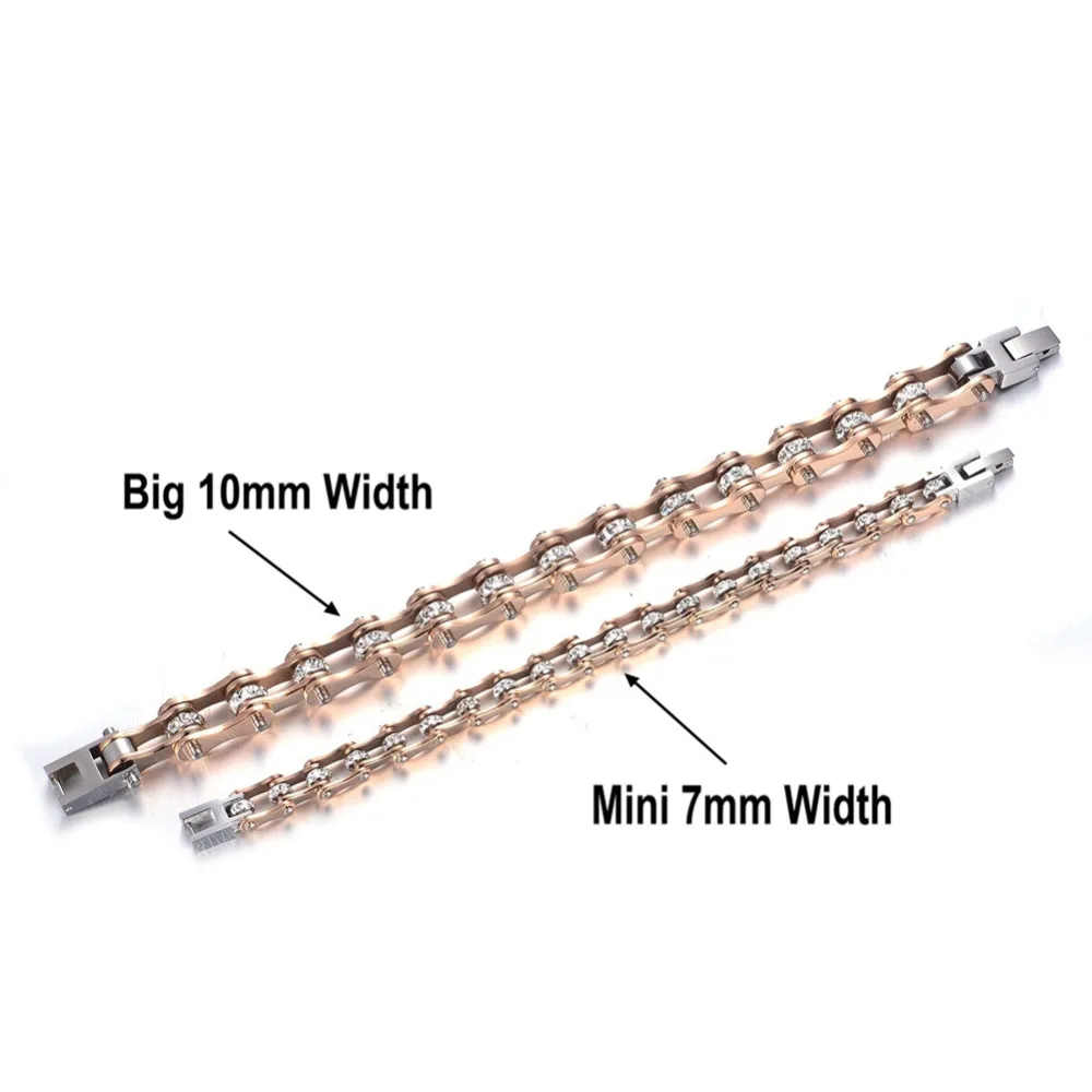 SDA Fashion Rose Gold Color Crystal Women Chain Bracelets 316L Stainless Steel Biker Jewelry