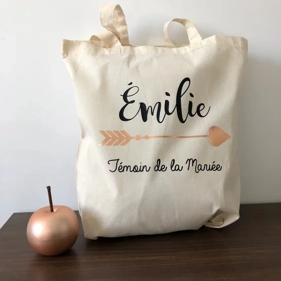 

personalize rose gold French wedding bride Maid of Honor Tote Bags, bridesmaid canvas Tote Bags, Bridal Party Tote bags