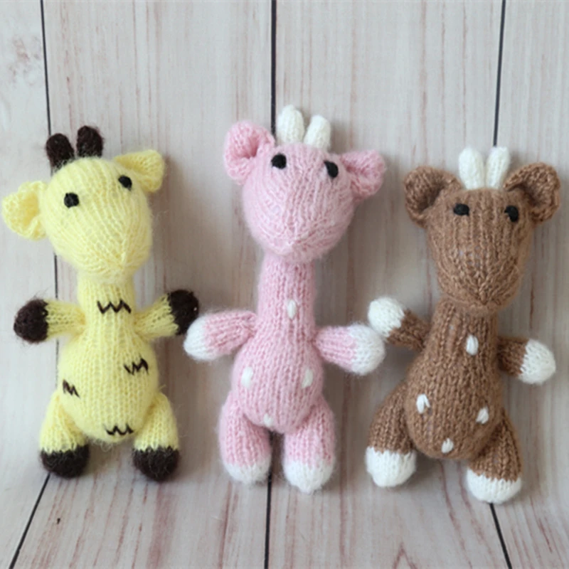 Crochet Rein Deer Toy Stuffed Animal Teddy Deer Photo Props Newborn Animal Filler Cute Stuffed Toy Photography Props