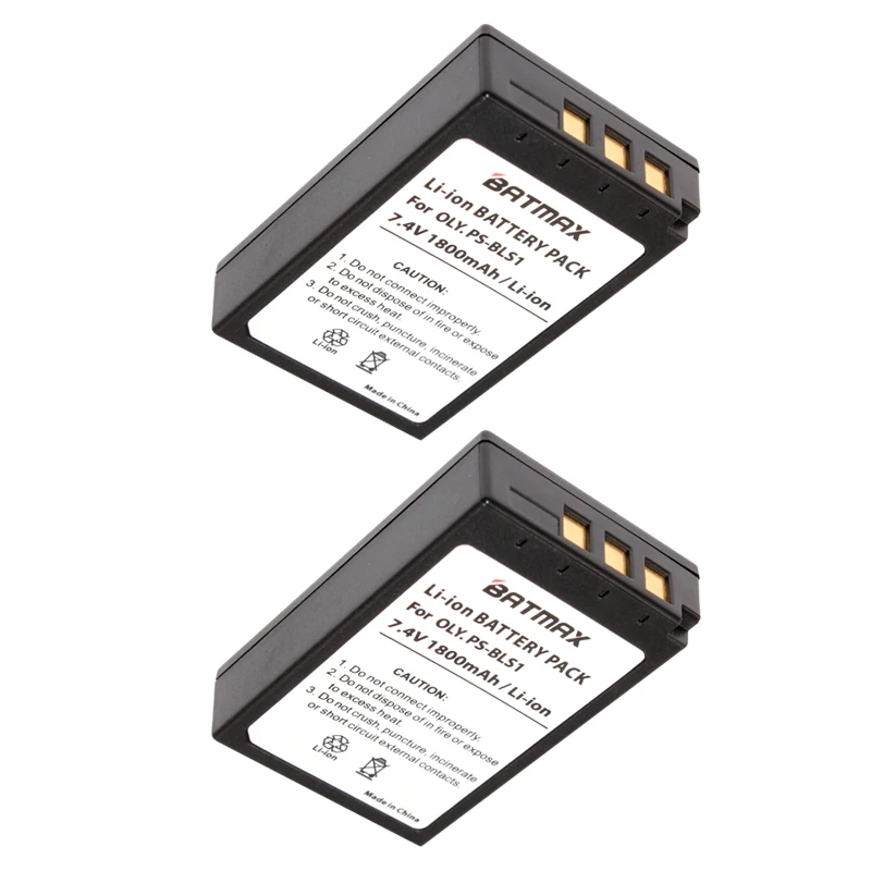 2pcs 7.4V 1800mAh Ps BLS 1 BLS1 BLS-1 Camera Rechargeable  Battery for OLYMPUS E-PL1 E400 E410 E420 E450 E620 E-P1E-P2