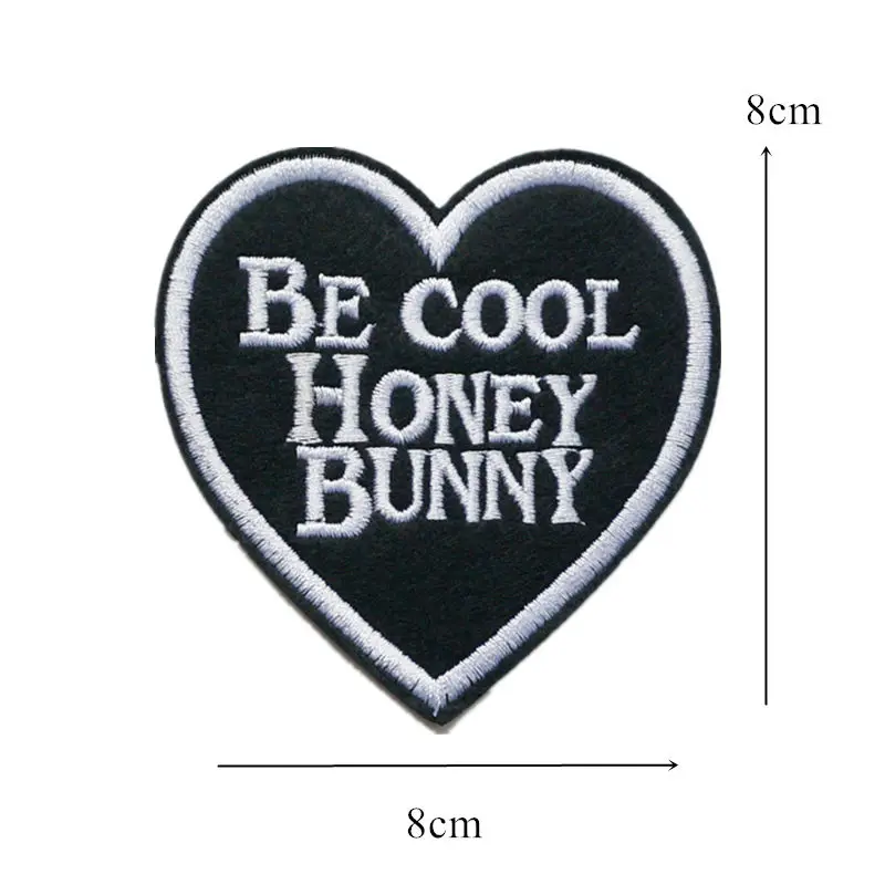 8CM Embroidery Patch Heart Sew Iron On Patches Black Cool Letters Embroidered Badges For Bag Jeans Hat T Shirt DIY Appliques