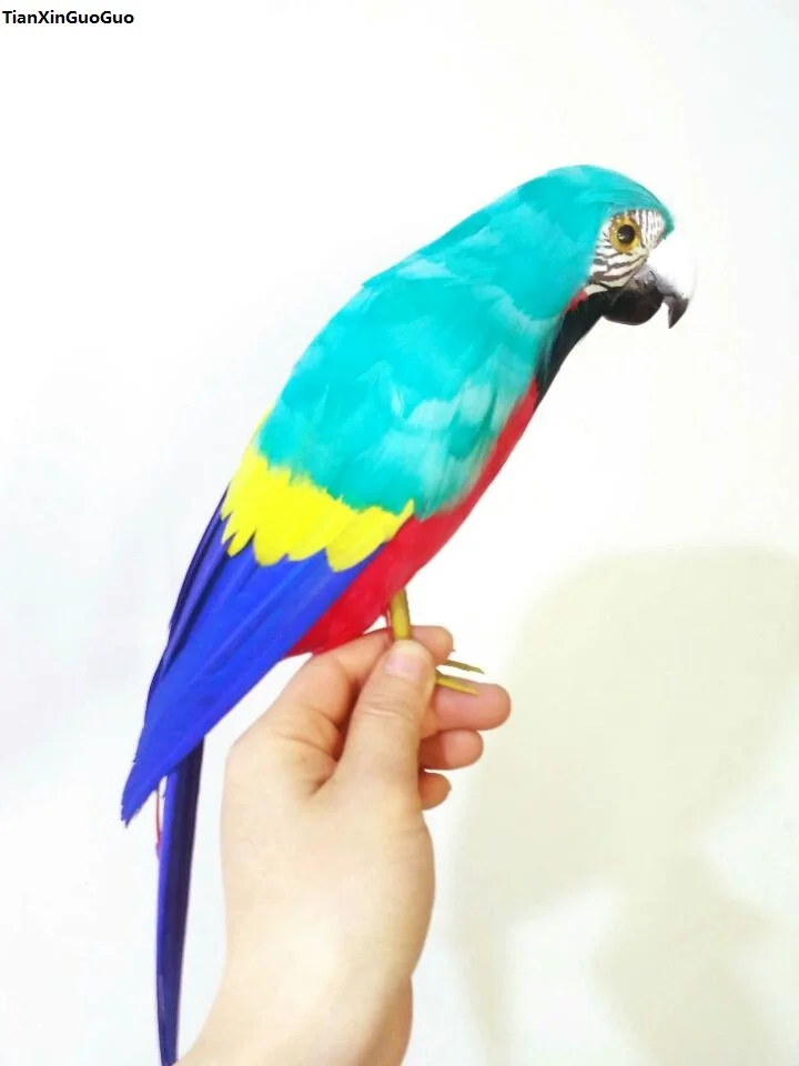 

large 42cm red-light green feathers parrot bird hard model prop,home garden decoration gift s1392